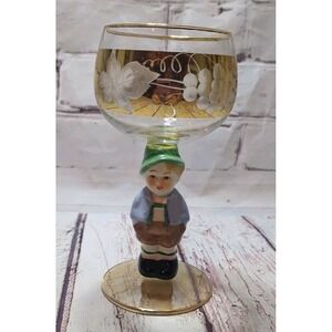 Vintage Goebel Hummel Figurine Stem Wine Glass 14K Gold Trim Western Germany